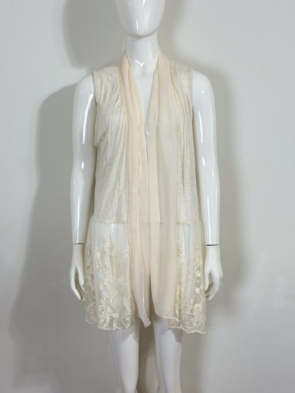 Long Vest Duster Women L Ivory Ethereal Boho Cottagecore Festival Layering NWT